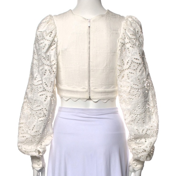 NWT Zara Black Eyelet Puff Sleeve Cropped Top With Embroidery Sz M 0881/002/800 - Picture 8 of 9